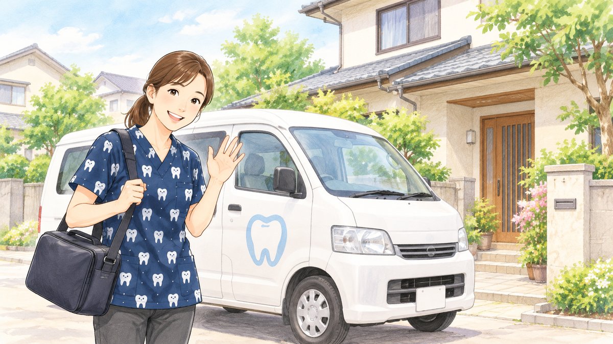 訪問歯科の相談を案内する訪問車とスタッフのイメージ
