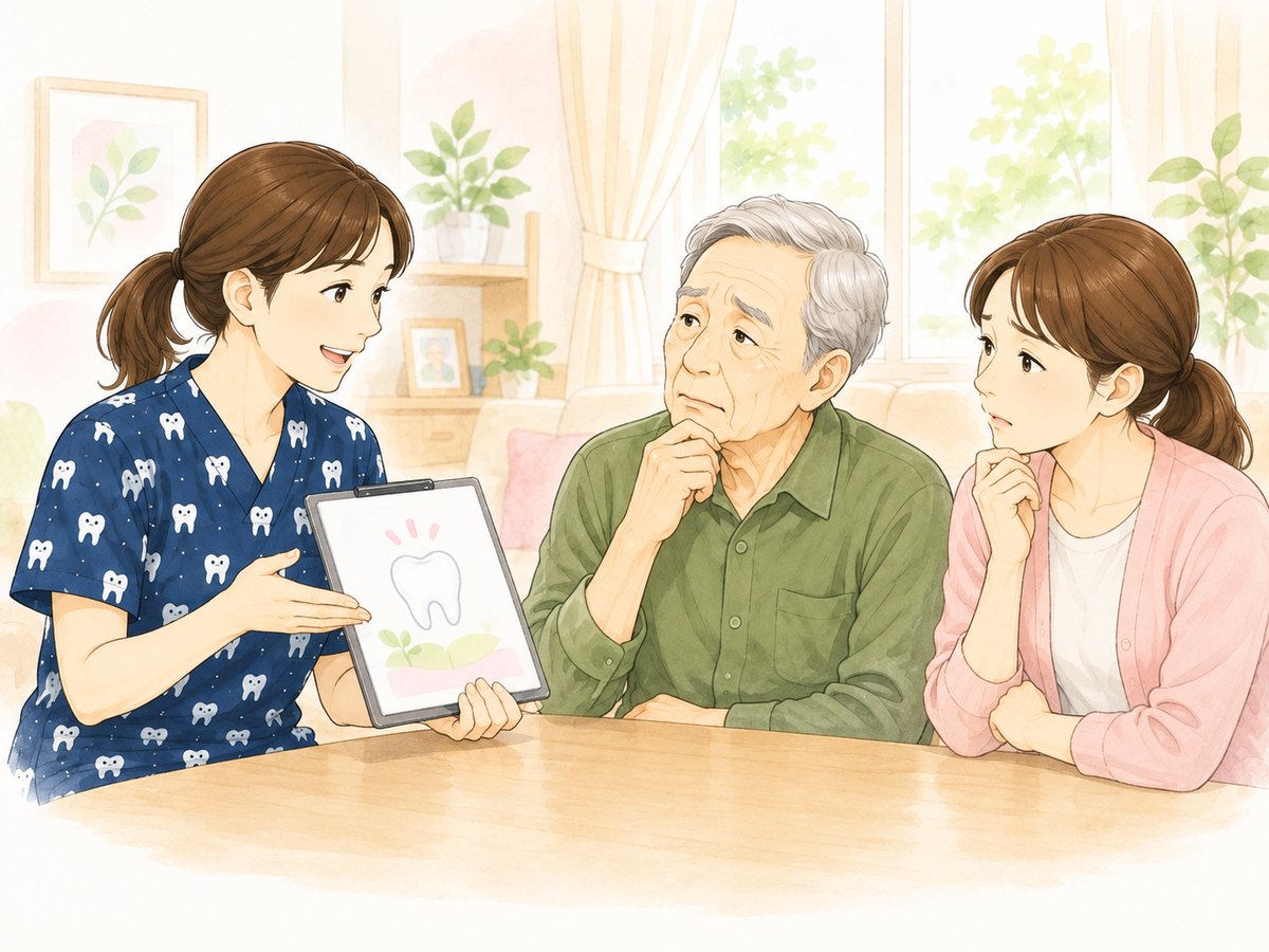 訪問歯科スタッフが患者さまと会話している様子